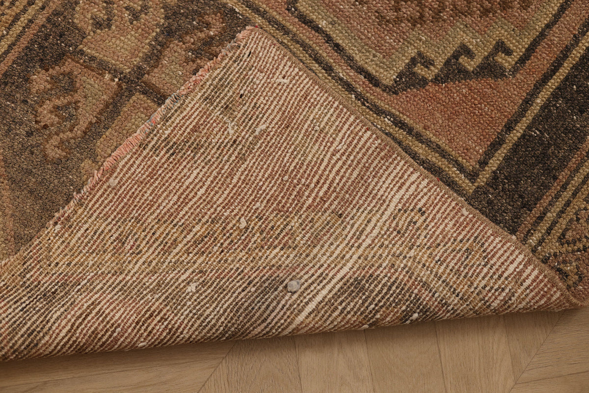 Vintage Malatya Turkish Runner Rug 2x10 ft — Brown & Beige Geometric (No. 59879)