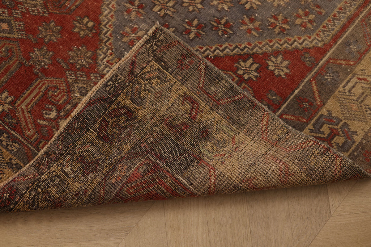 Vintage Kayseri Turkish Runner Rug 3x6 ft — Red & Blue Geometric