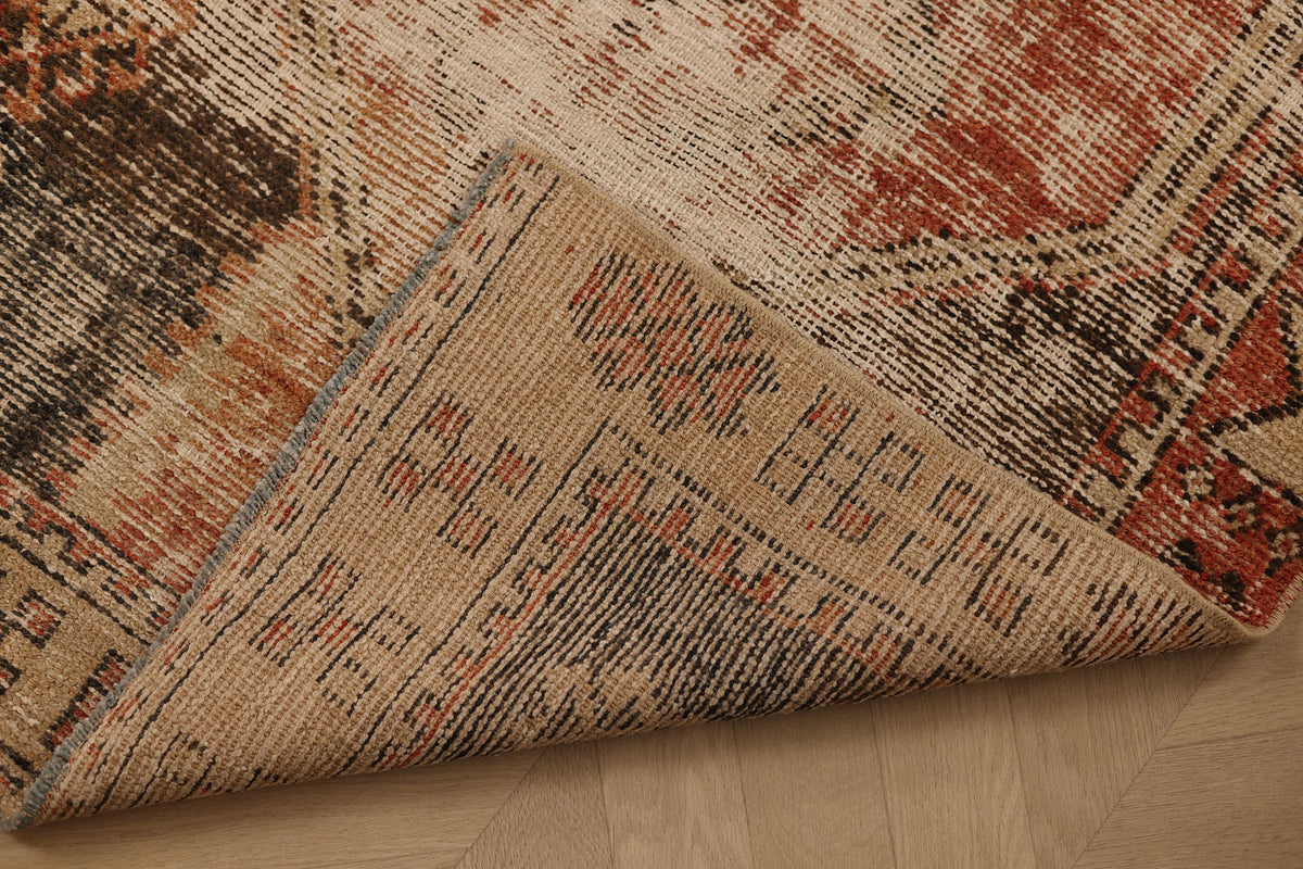 Vintage Malatya Turkish Runner Rug 3x10 ft — Beige & Red Distressed