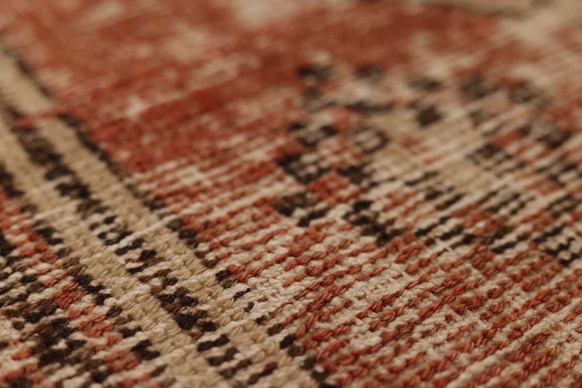Vintage Malatya Turkish Runner Rug 3x10 ft — Beige & Red Distressed