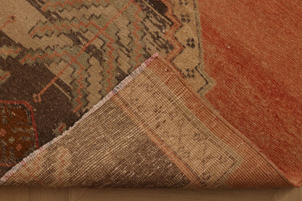 Vintage Malatya Turkish Runner Rug 3x11 ft — Orange & Brown Geometric