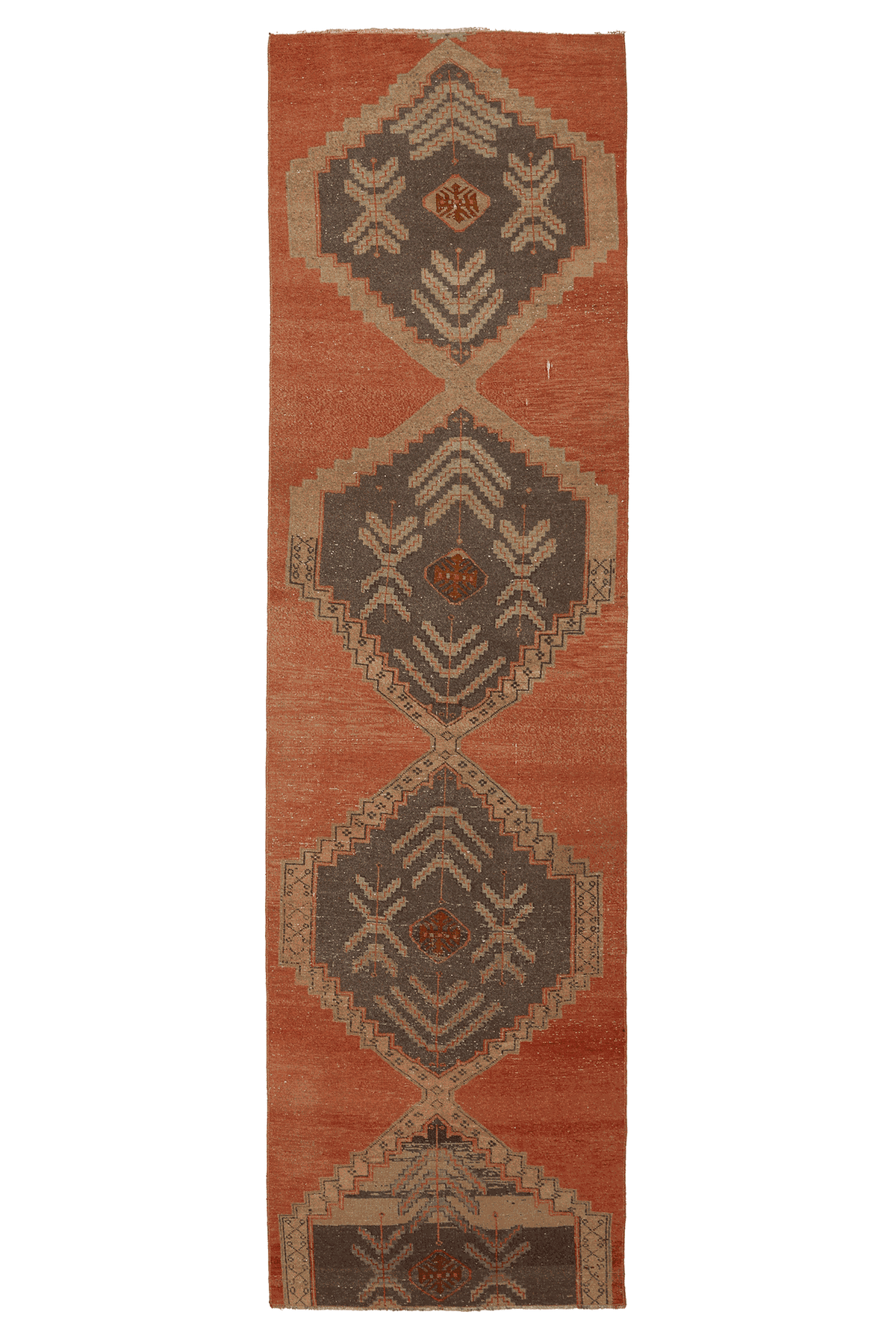 Vintage Malatya Turkish Runner Rug 3x11 ft — Orange & Brown Geometric
