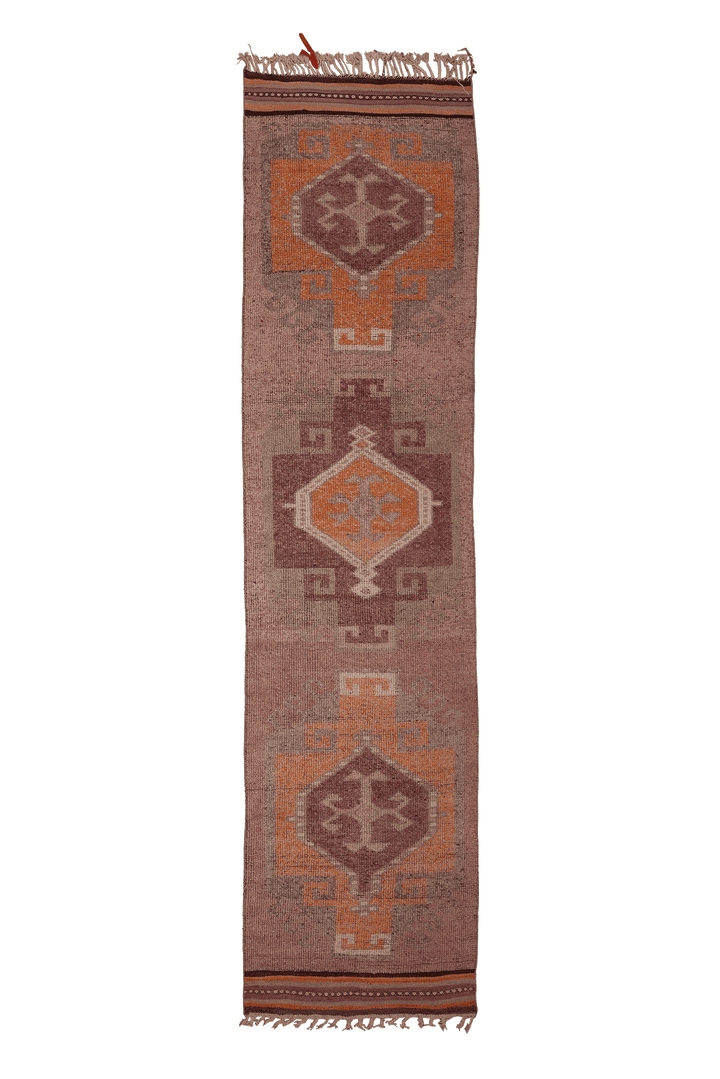 Vintage Southeastern Persian Style Runner Rug 3x13 ft — Orange & Brown Geometric