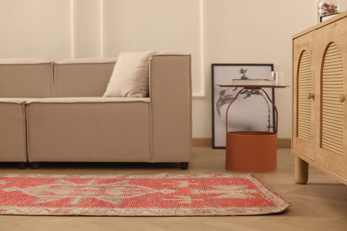 Vintage Southeastern Persian Style Runner Rug 3x11 ft — Red & Beige Geometric