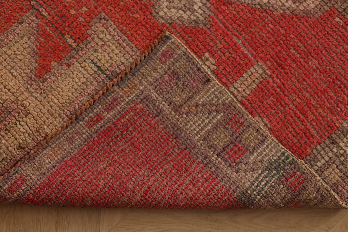 Vintage Southeastern Persian Style Runner Rug 3x11 ft — Red & Beige Geometric
