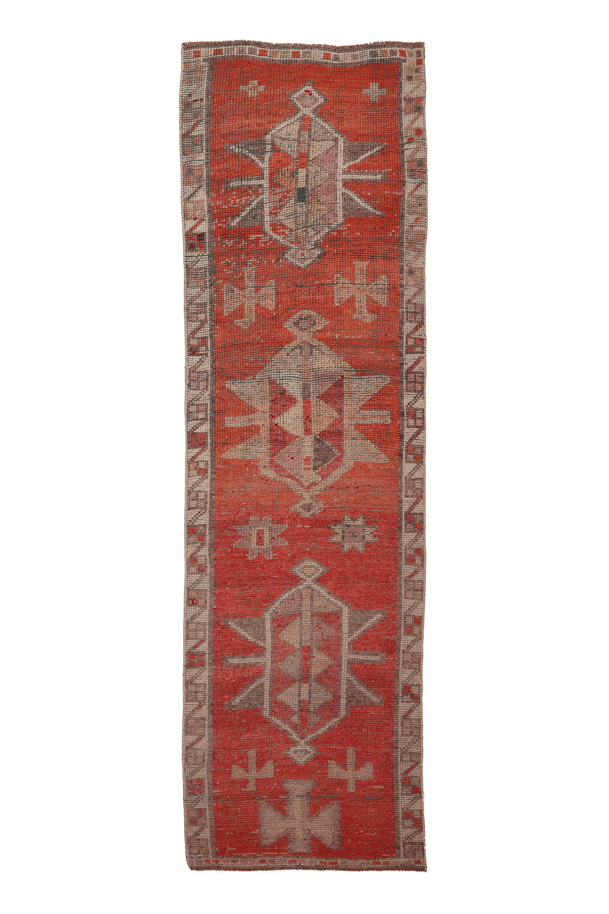 Vintage Southeastern Persian Style Runner Rug 3x11 ft — Red & Beige Geometric