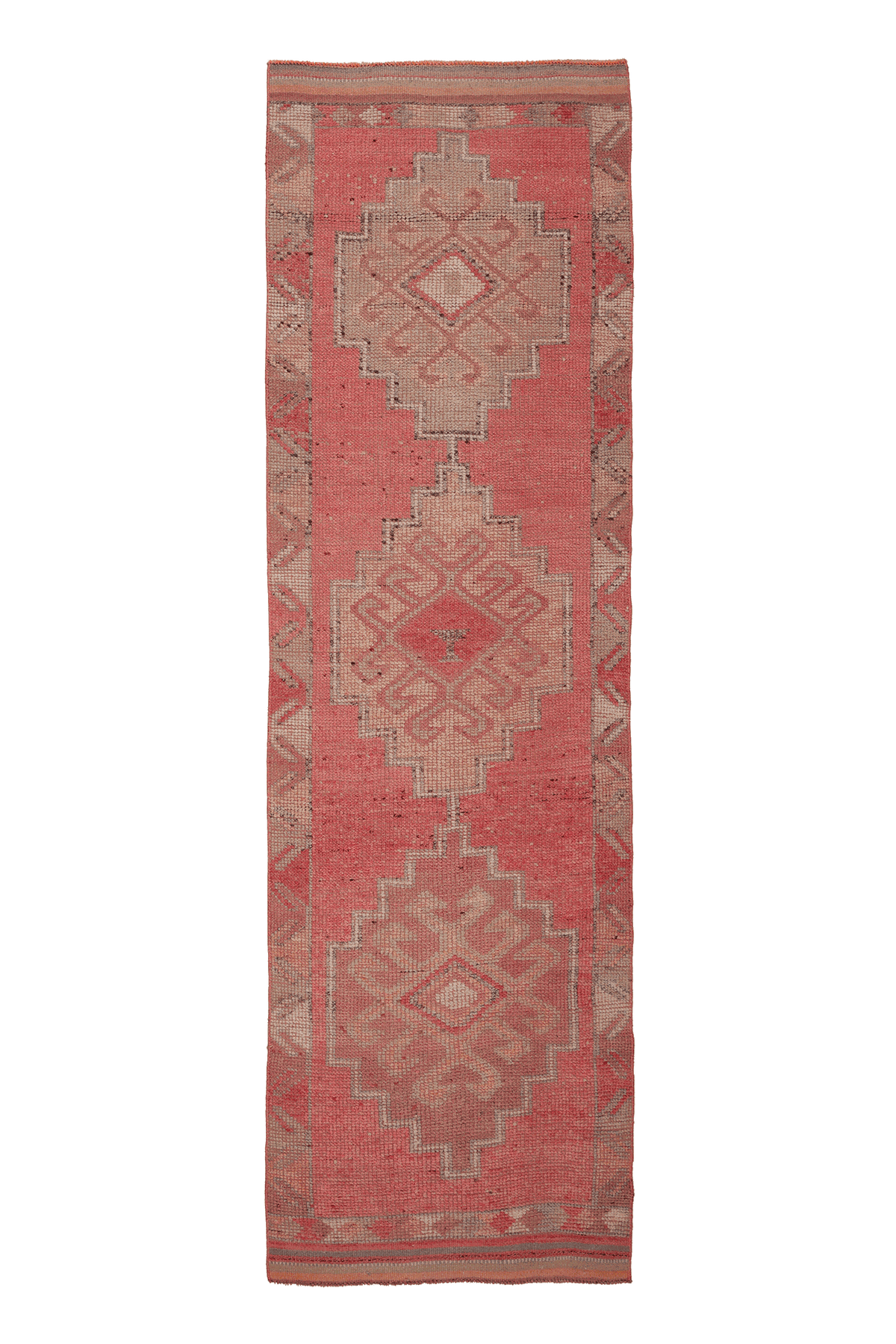 Vintage Southeastern Persian Style Runner Rug 3x11 ft — Red & Beige Geometric