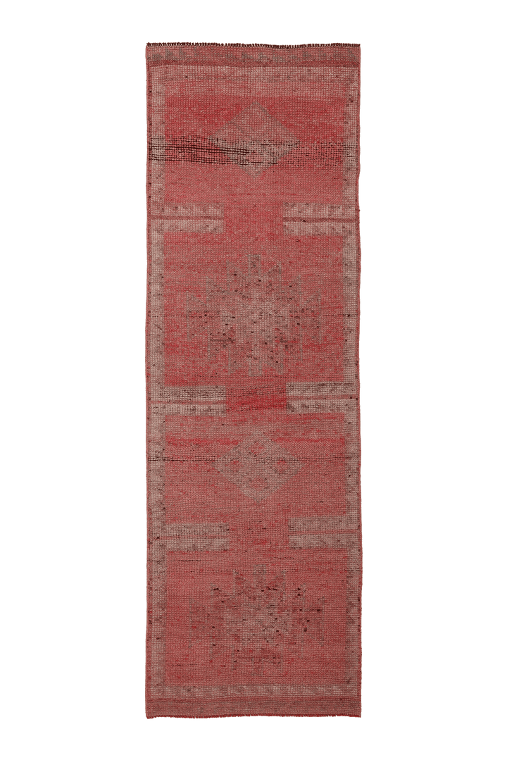 Vintage Southeastern Persian Style Runner Rug 3x10 ft — Red & Beige Geometric
