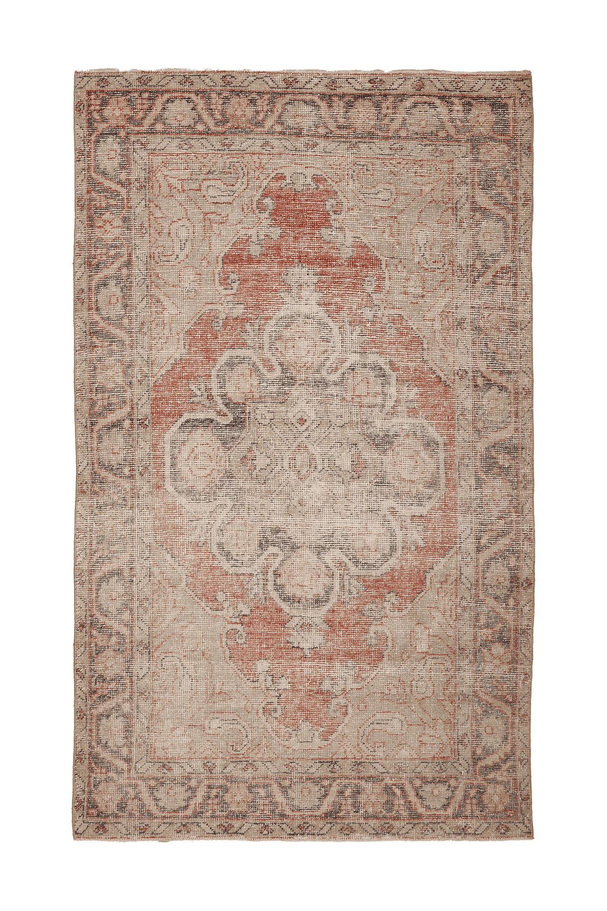 Vintage Nevşehir Turkish Area Rug 5x8 ft — Beige & Brown Floral