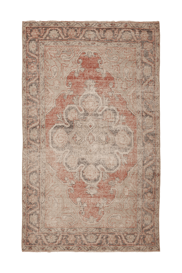Vintage Nevşehir Turkish Area Rug 5x8 ft — Beige & Brown Floral