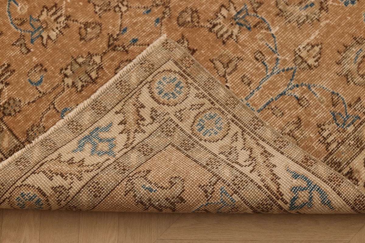 Vintage Isparta Turkish Area Rug 4x7 ft — Brown & Beige Floral