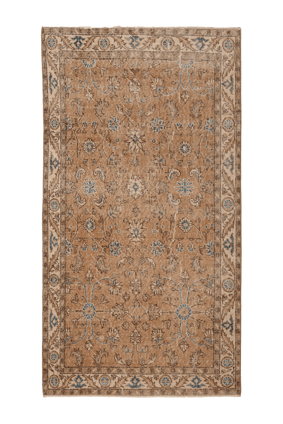 Vintage Isparta Turkish Area Rug 4x7 ft — Brown & Beige Floral