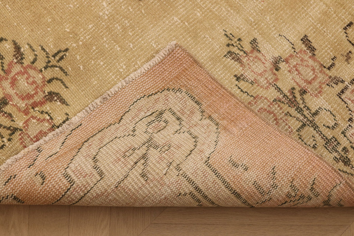 Vintage Isparta Turkish Area Rug 4x7 ft — Beige & Orange Floral
