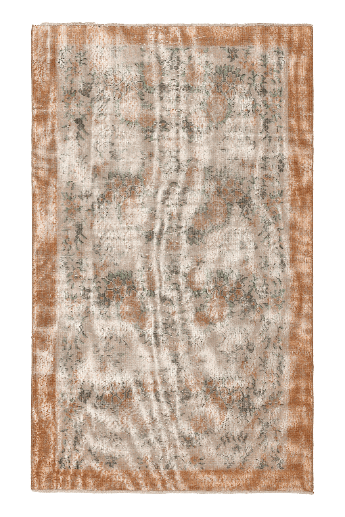Vintage Isparta Turkish Area Rug 4x6 ft — Beige & Orange Floral