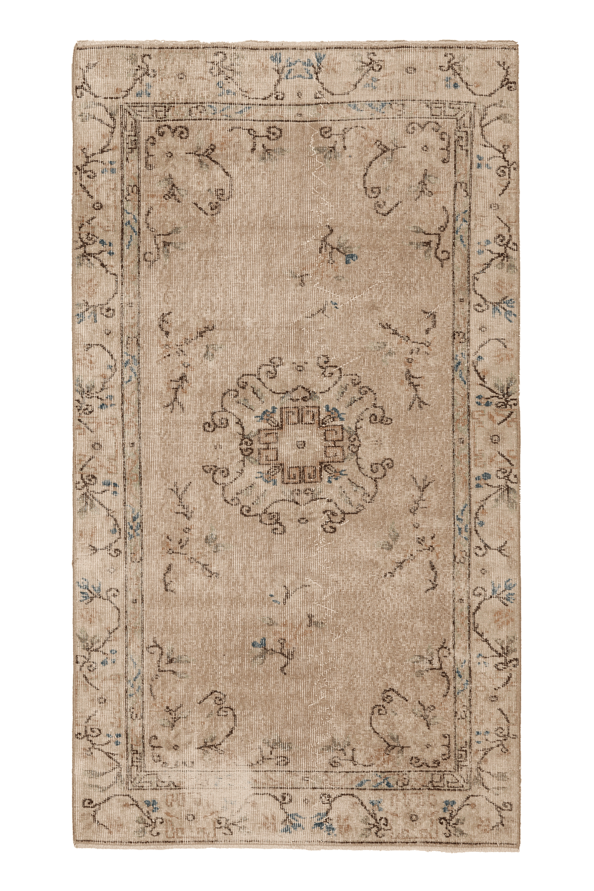Vintage Isparta Turkish Area Rug 4x6 ft — Beige & Brown Floral