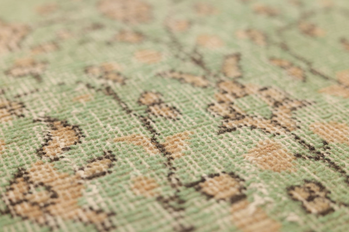 Vintage Isparta Turkish Runner Rug 3x10 ft — Green & Beige Floral