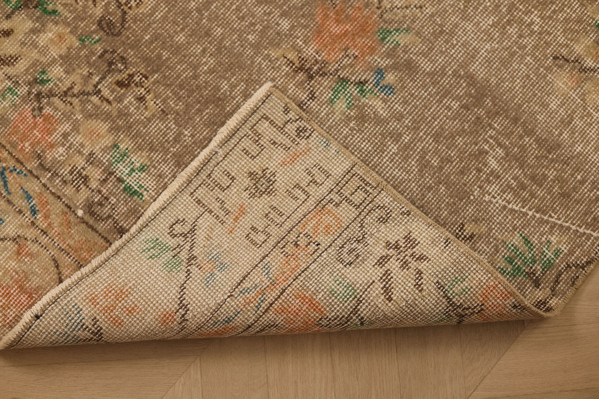 Vintage Isparta Turkish Runner Rug 2x6 ft — Beige & Brown Floral