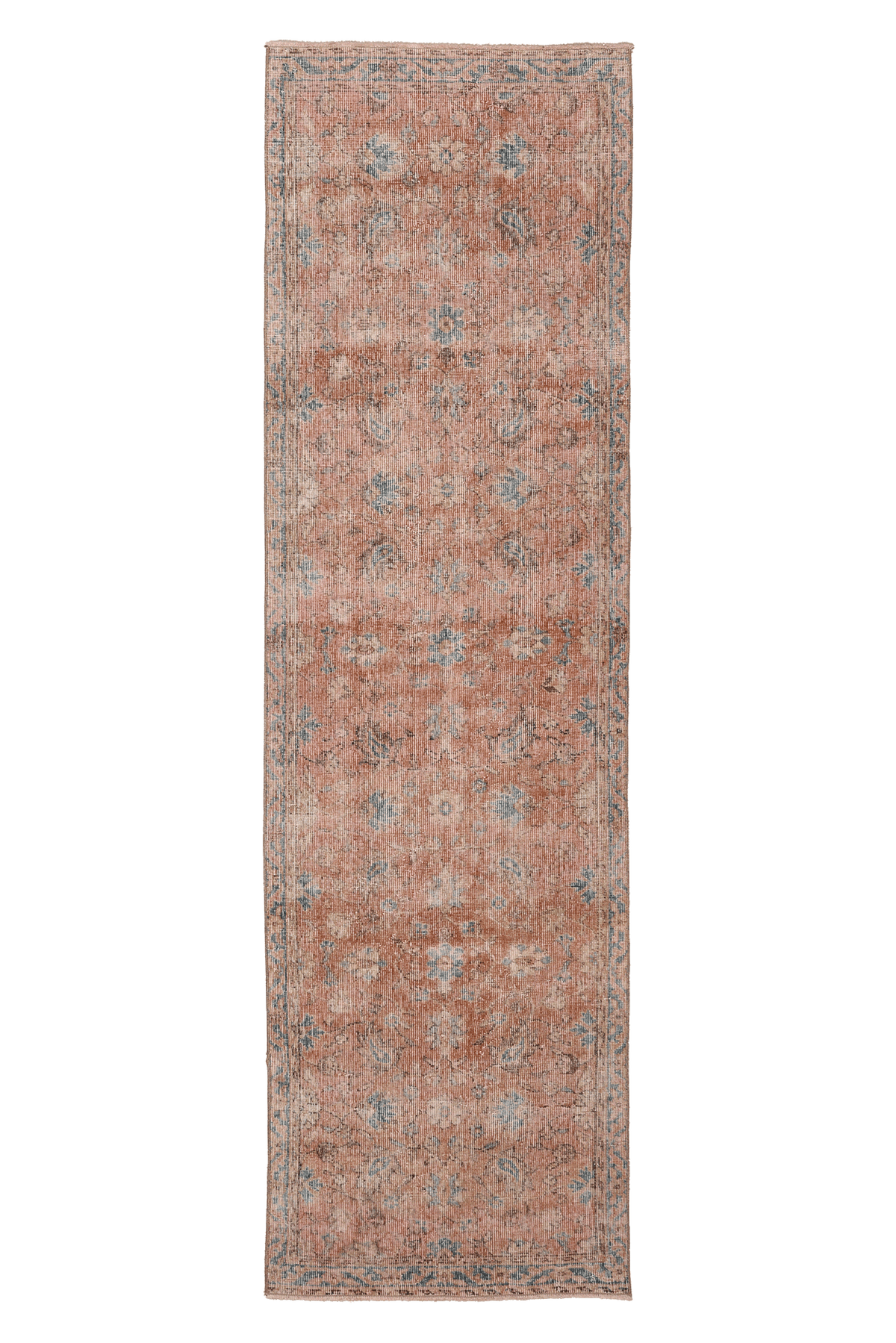 Vintage Isparta Turkish Runner Rug 2x9 ft — Pink & Blue Distressed