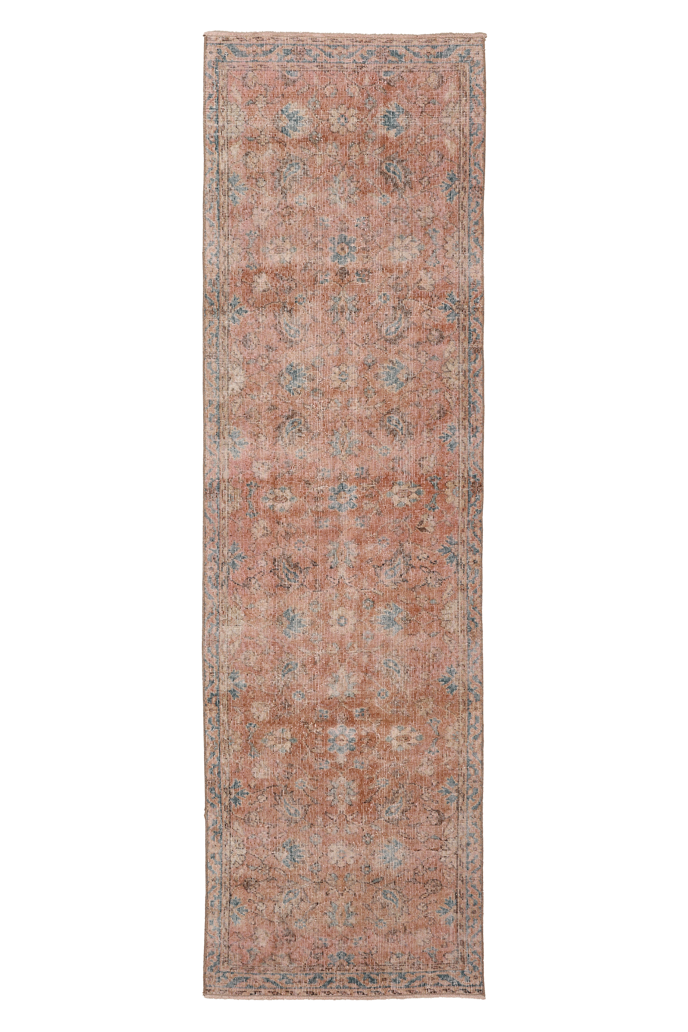 Vintage Isparta Turkish Runner Rug 2x9 ft — Pink & Blue Distressed