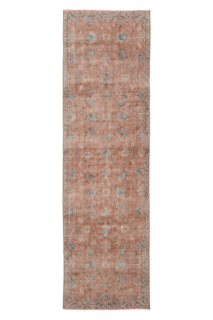 Vintage Isparta Turkish Runner Rug 2x9 ft — Pink & Blue Distressed
