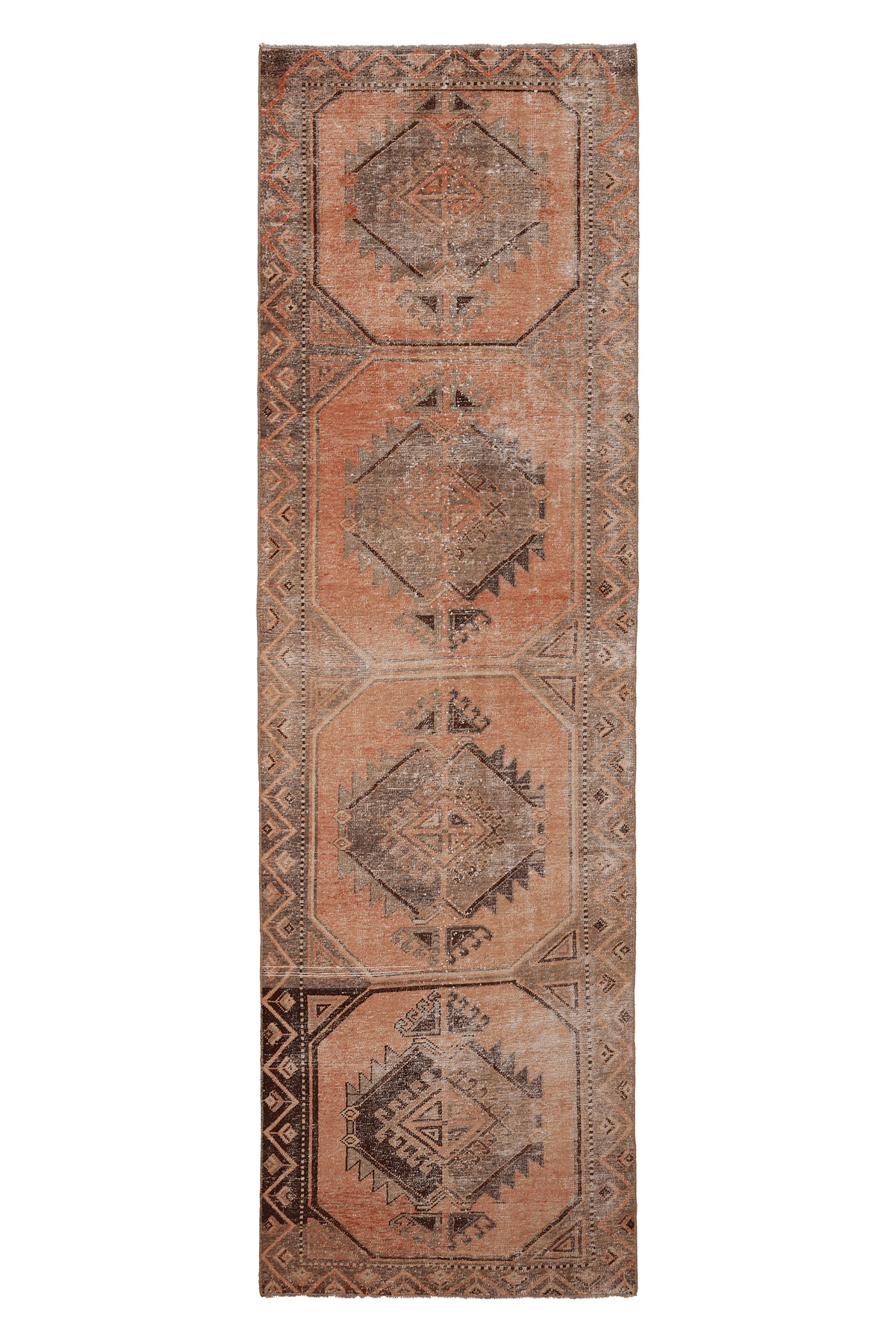 Vintage Malatya Turkish Runner Rug 3x11 ft — Orange & Brown Geometric