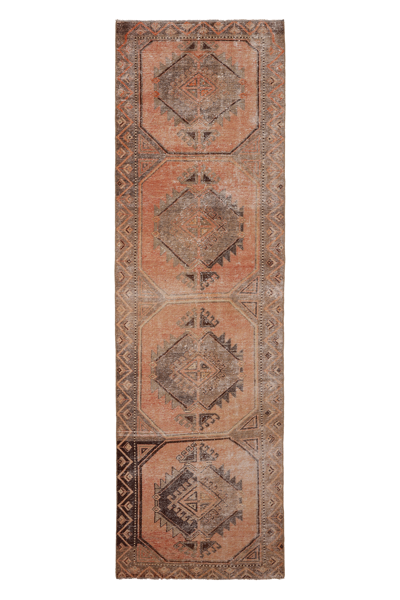 Vintage Malatya Turkish Runner Rug 3x11 ft — Orange & Brown Geometric