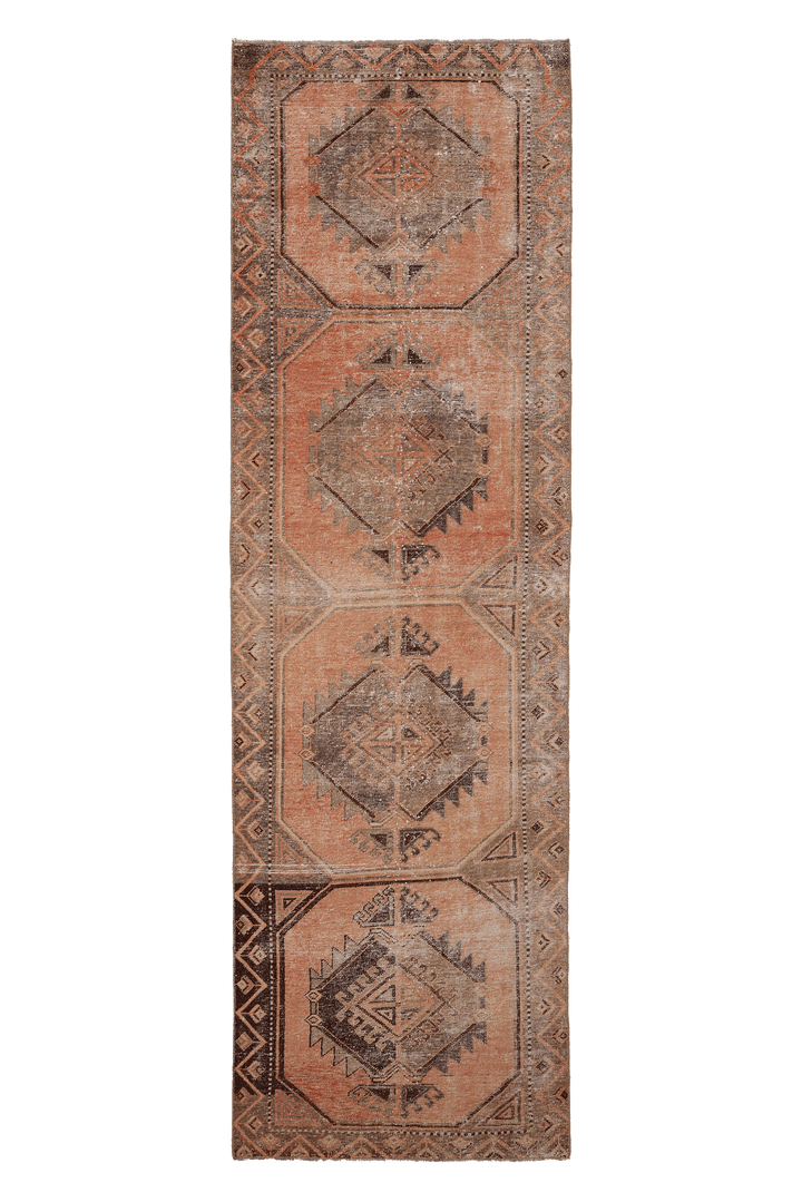 Vintage Malatya Turkish Runner Rug 3x11 ft — Orange & Brown Geometric