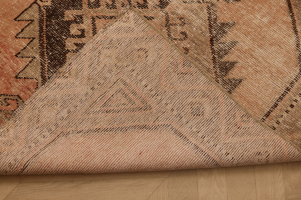 Vintage Malatya Turkish Runner Rug 3x11 ft — Orange & Brown Geometric