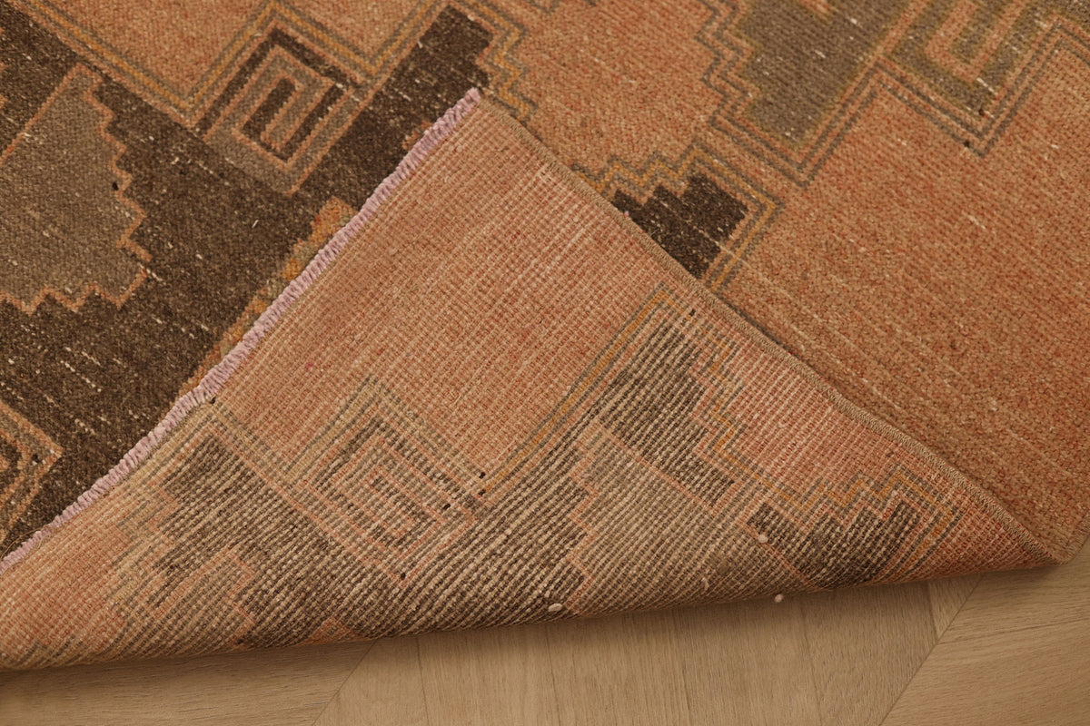Vintage Malatya Turkish Runner Rug 2x8 ft — Brown & Orange Geometric
