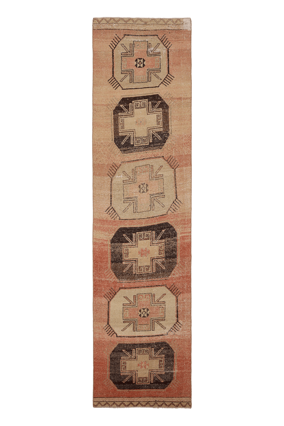 Vintage Malatya Turkish Runner Rug 3x12 ft — Brown & Beige Geometric