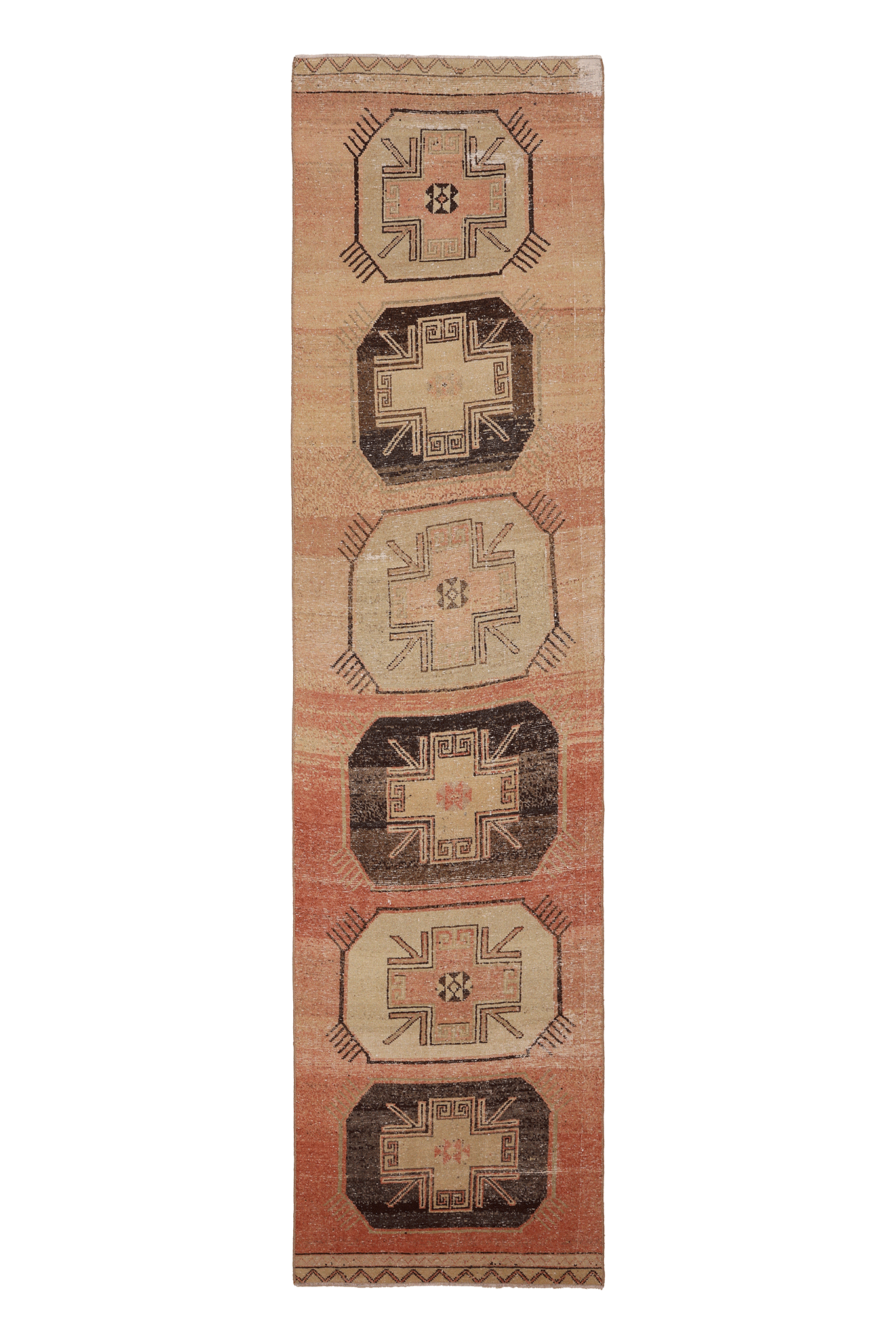 Vintage Malatya Turkish Runner Rug 3x12 ft — Brown & Beige Geometric