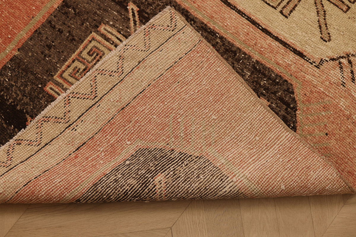 Vintage Malatya Turkish Runner Rug 3x12 ft — Brown & Beige Geometric