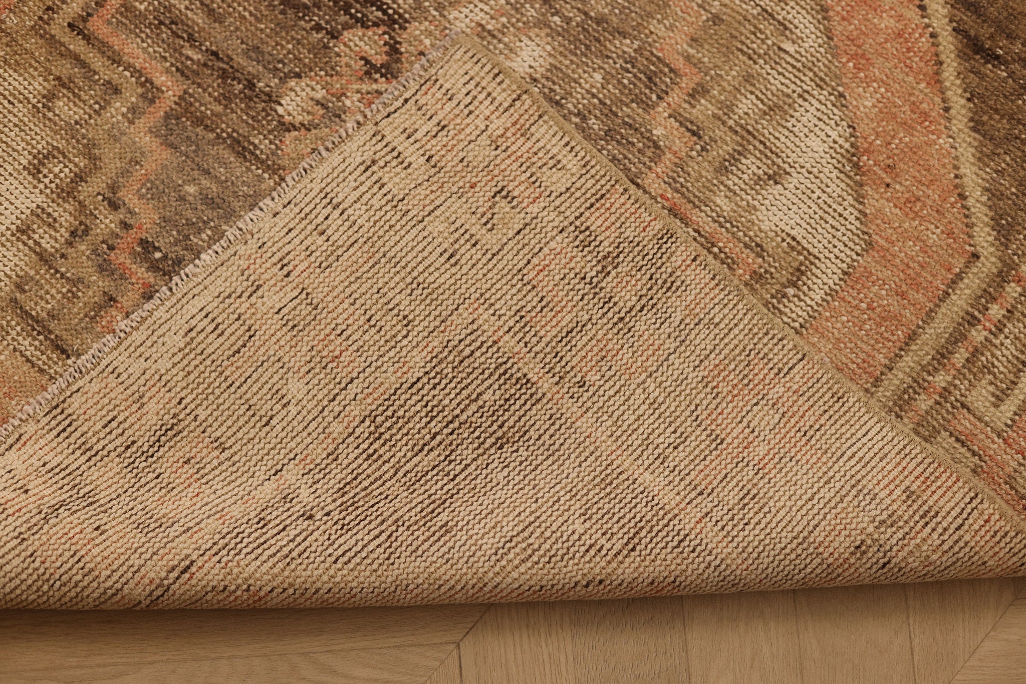 Vintage Malatya Turkish Runner Rug 3x12 ft — Beige & Pink Geometric