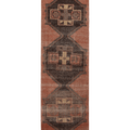 Vintage Malatya Turkish Runner Rug 3x11 ft — Brown & Red Geometric