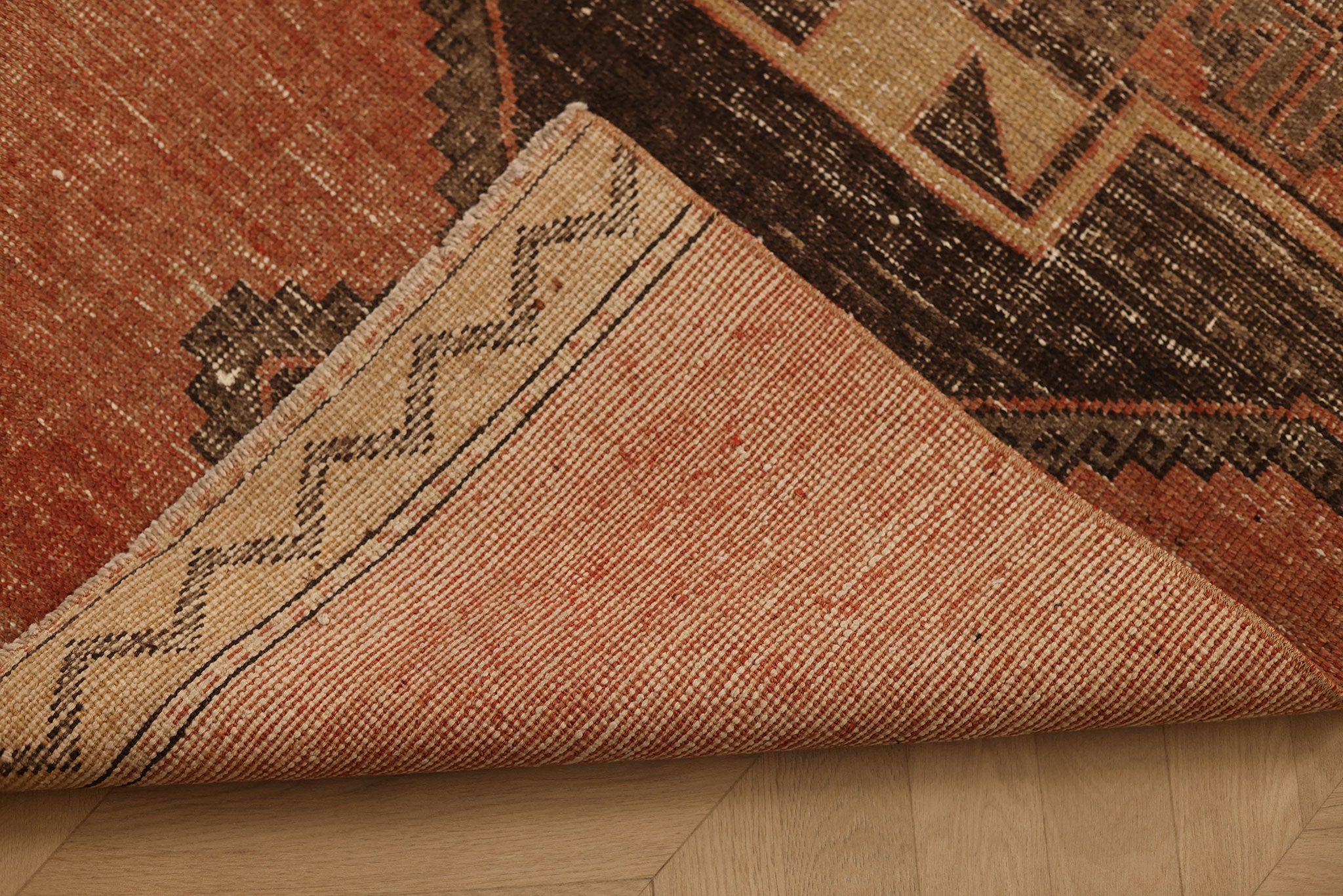 Vintage Malatya Turkish Runner Rug 3x11 ft — Brown & Red Geometric