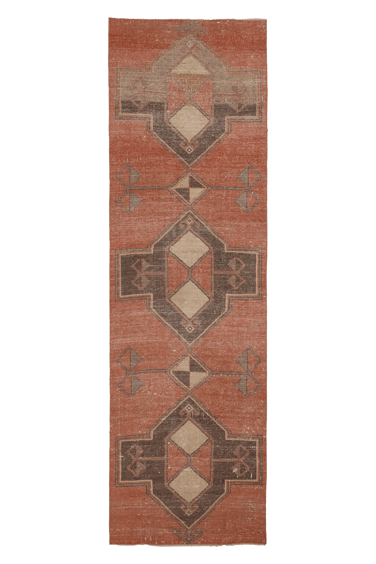 Vintage Malatya Turkish Runner Rug 3x11 ft — Red & Brown Geometric