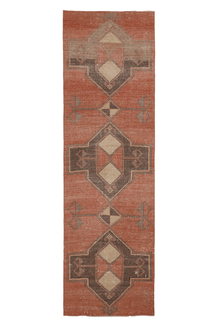Vintage Malatya Turkish Runner Rug 3x11 ft — Red & Brown Geometric