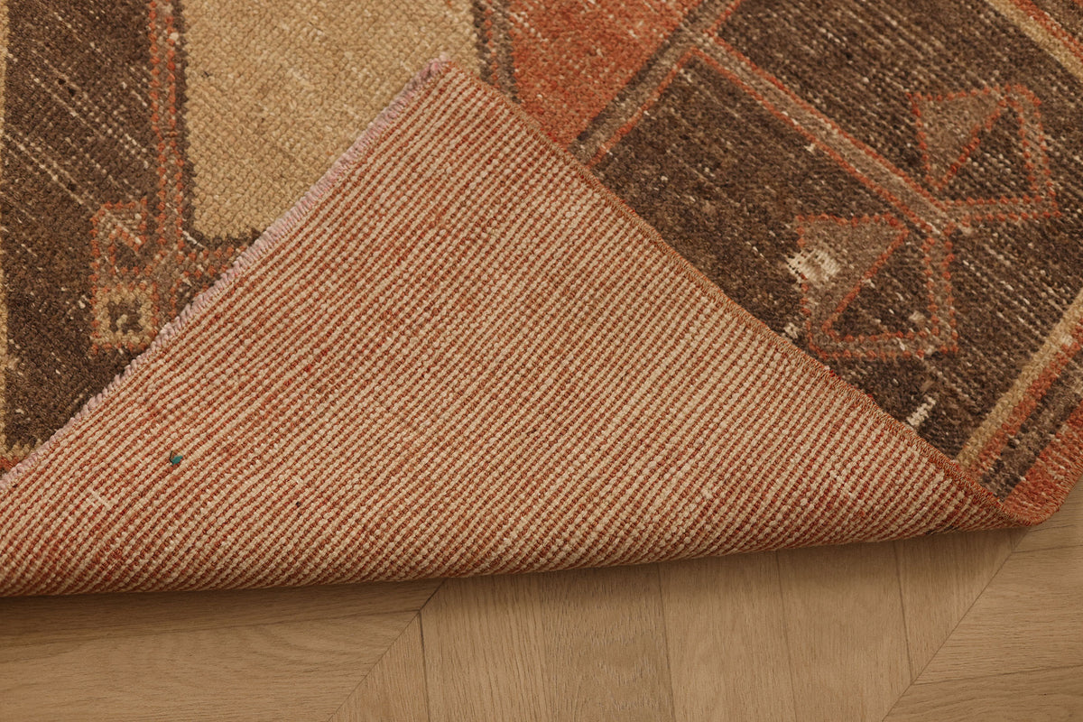 Vintage Malatya Turkish Runner Rug 3x11 ft — Red & Brown Geometric