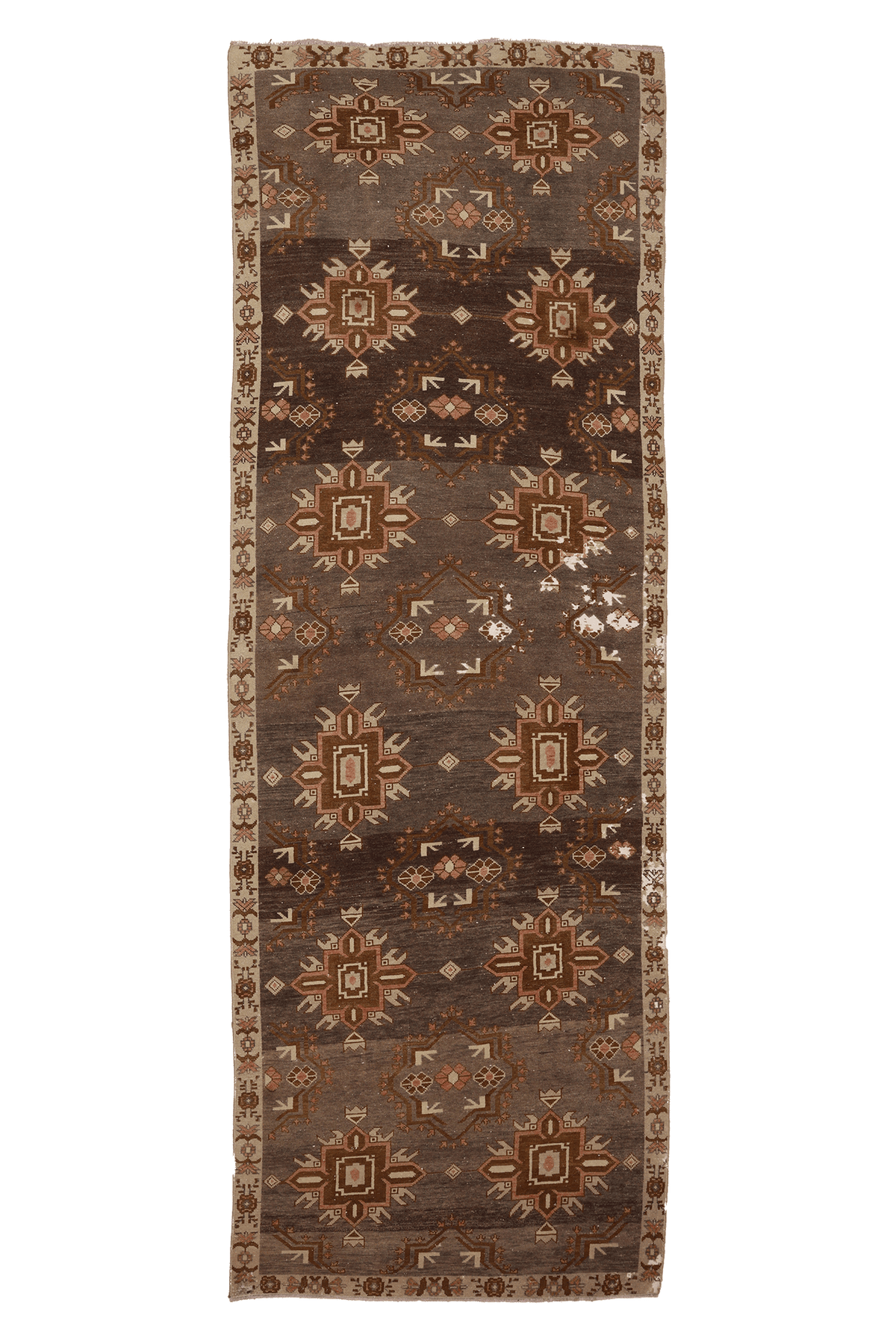Vintage Malatya Turkish Runner Rug 3x11 ft — Brown & Beige Geometric (No. 60423)