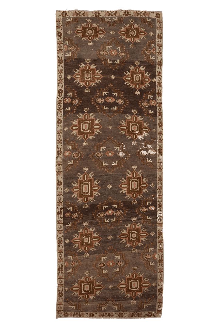 Vintage Malatya Turkish Runner Rug 3x11 ft — Brown & Beige Geometric (No. 60423)