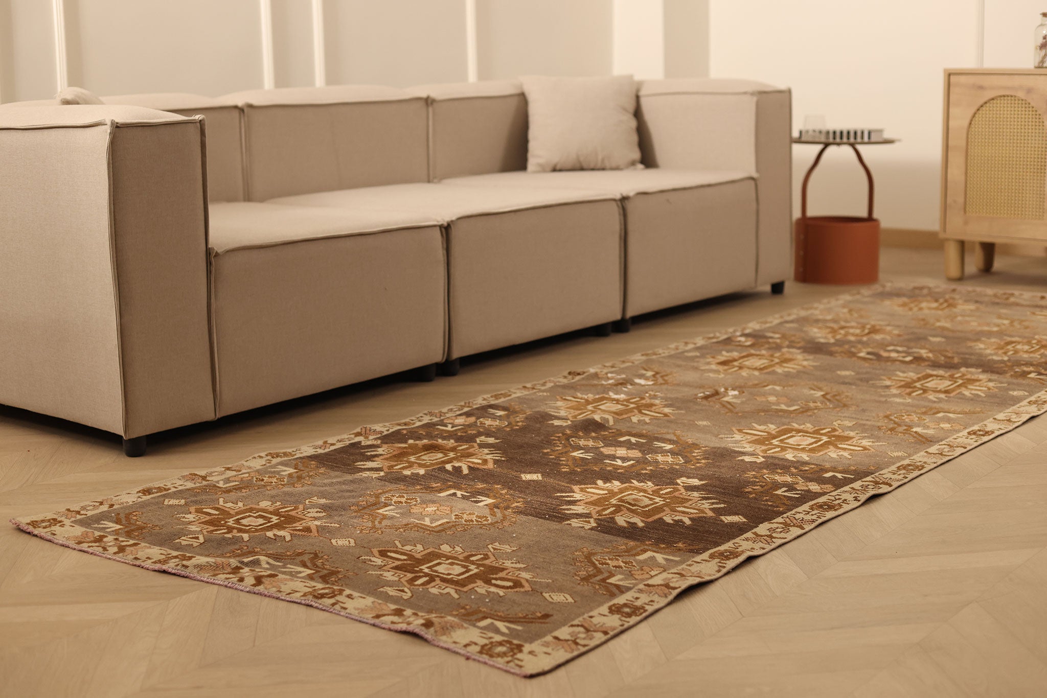 Vintage Malatya Turkish Runner Rug 3x11 ft — Brown & Beige Geometric (No. 60423)
