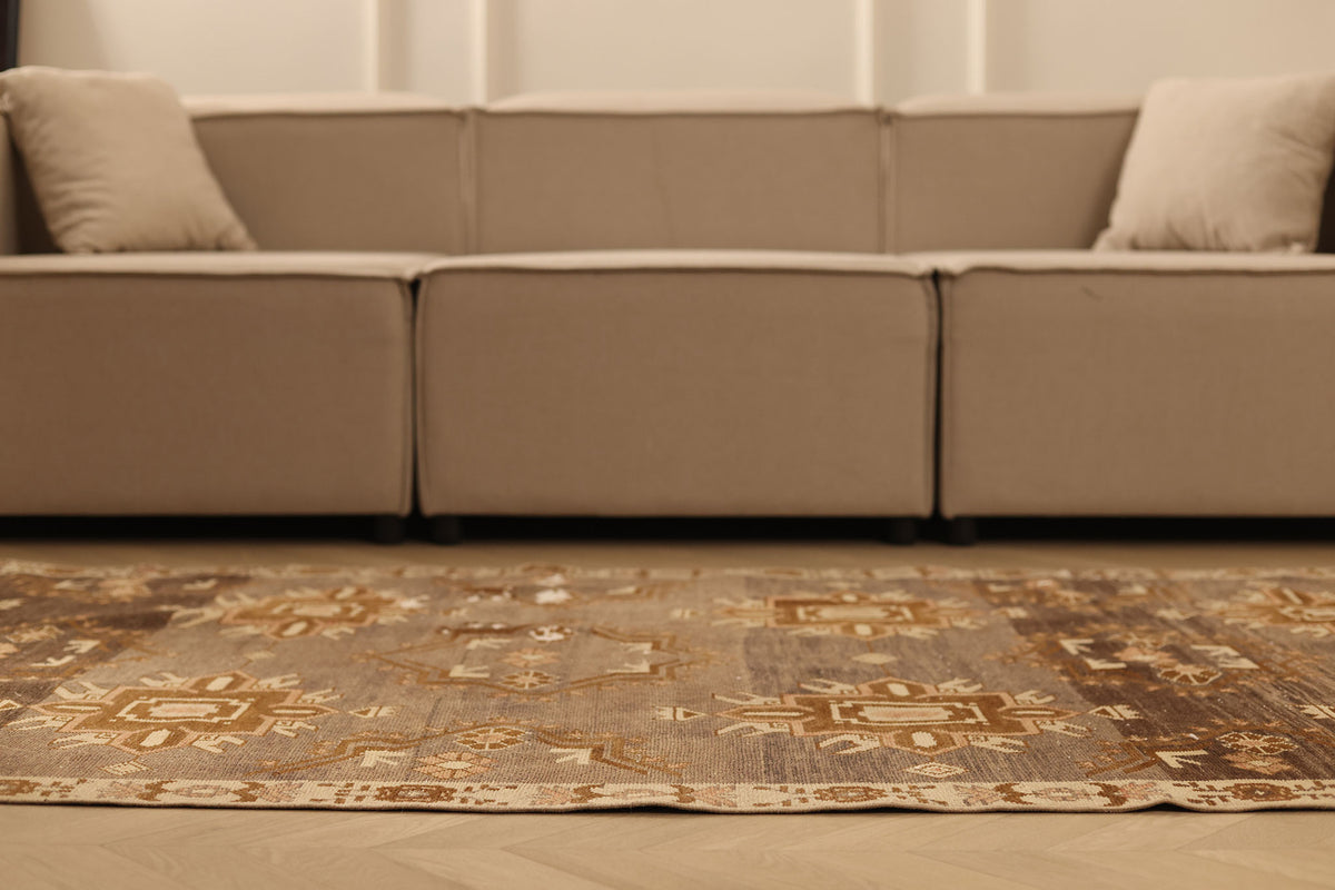 Vintage Malatya Turkish Runner Rug 3x11 ft — Brown & Beige Geometric (No. 60423)