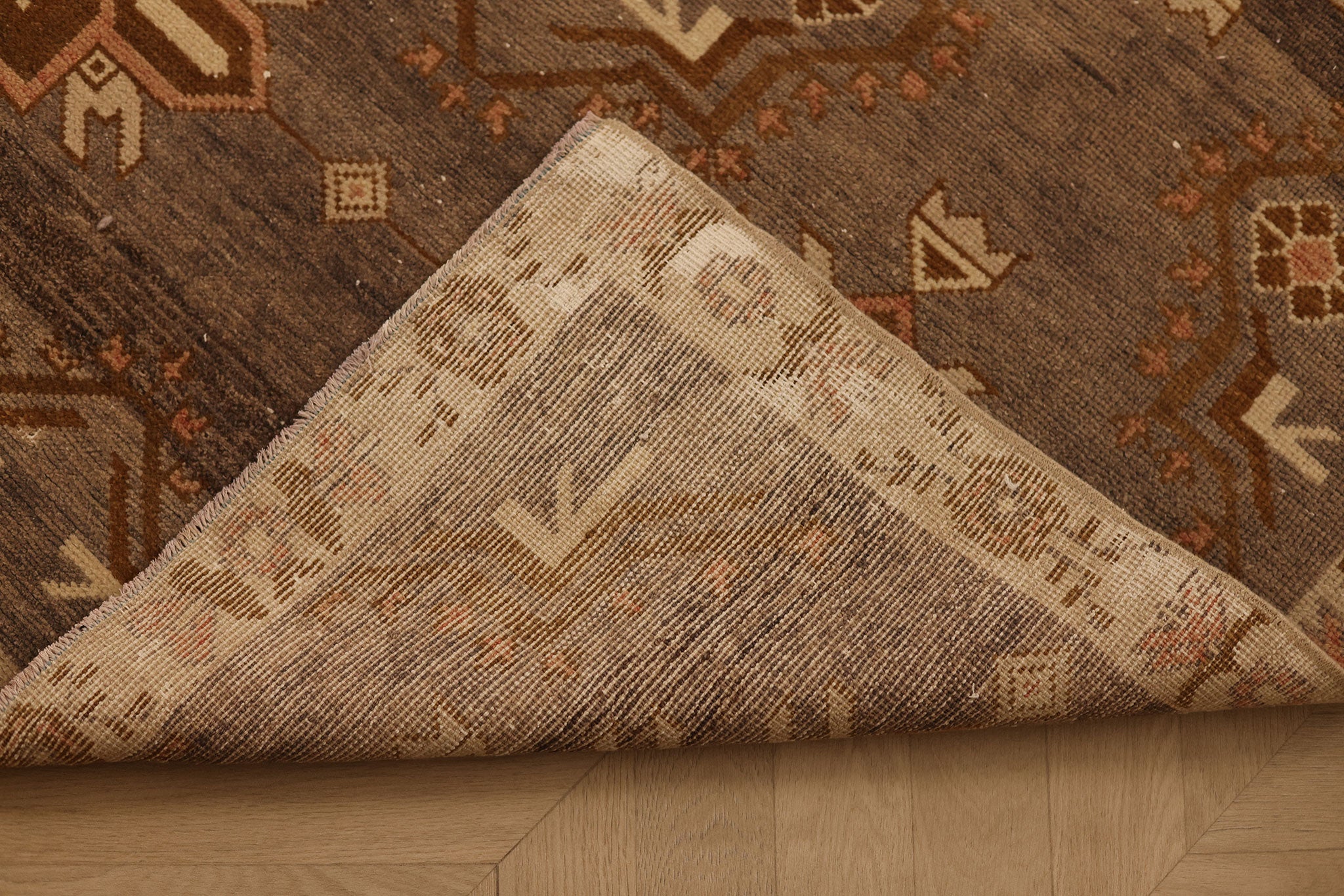 Vintage Malatya Turkish Runner Rug 3x11 ft — Brown & Beige Geometric (No. 60423)