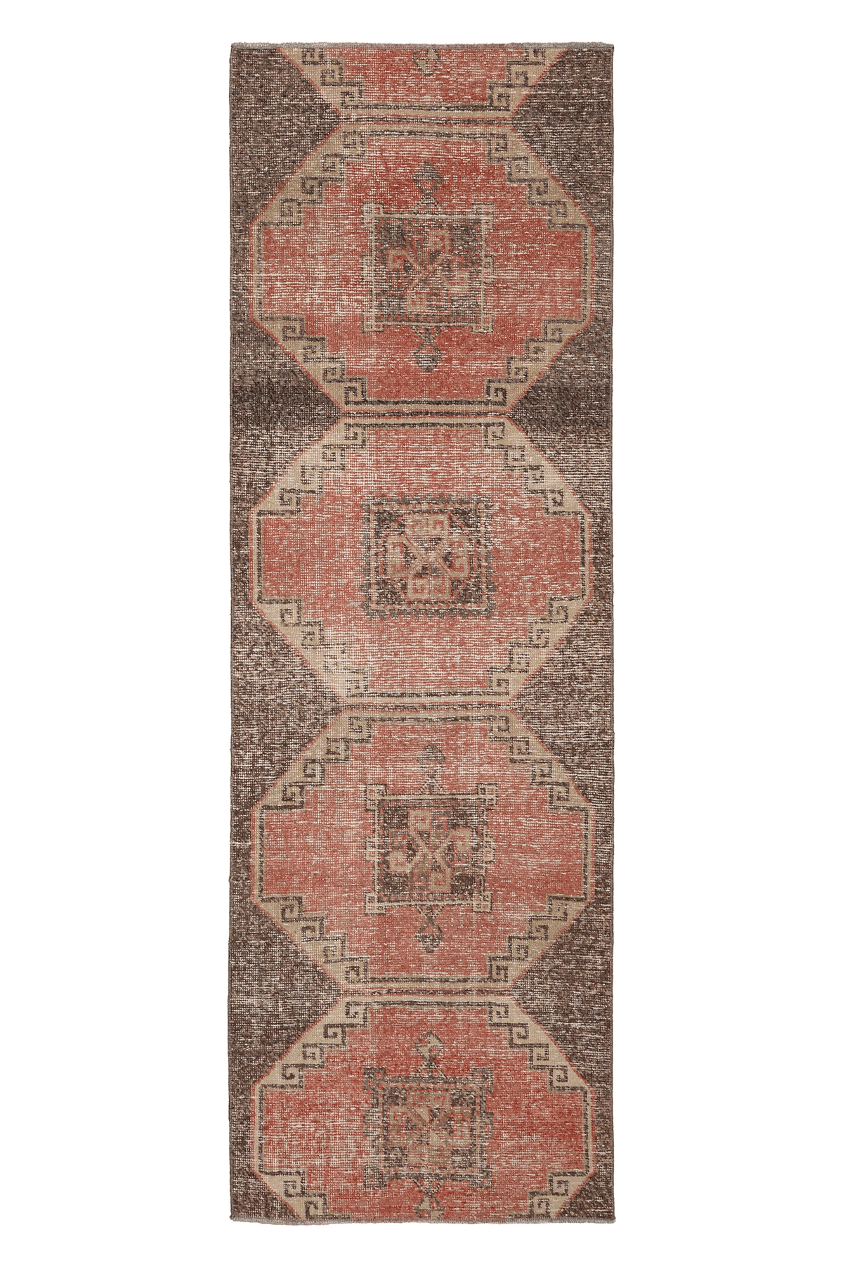 Vintage Malatya Turkish Runner Rug 2x8 ft — Red & Brown Geometric