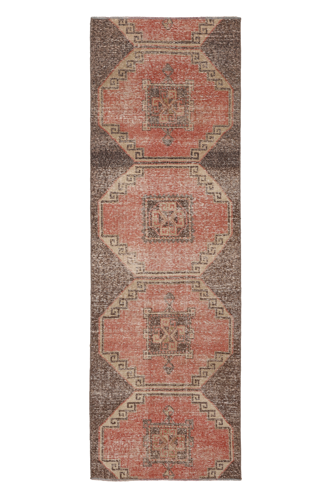 Vintage Malatya Turkish Runner Rug 2x8 ft — Red & Brown Geometric