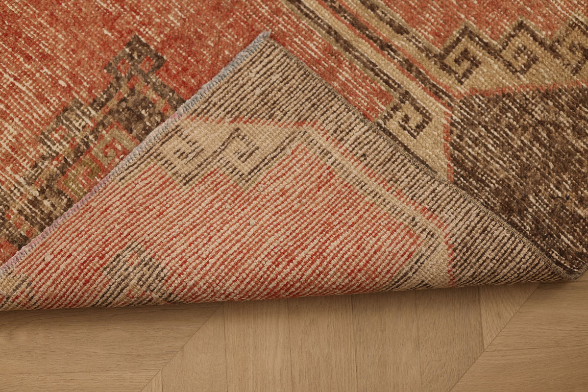Vintage Malatya Turkish Runner Rug 2x8 ft — Red & Brown Geometric