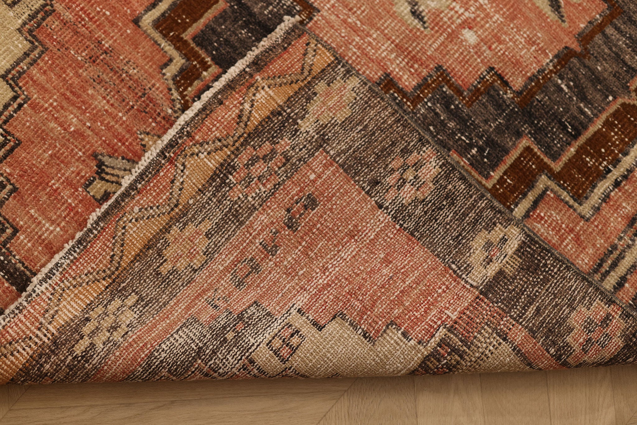 Vintage Malatya Turkish Runner Rug 3x11 ft — Pink & Gray Geometric