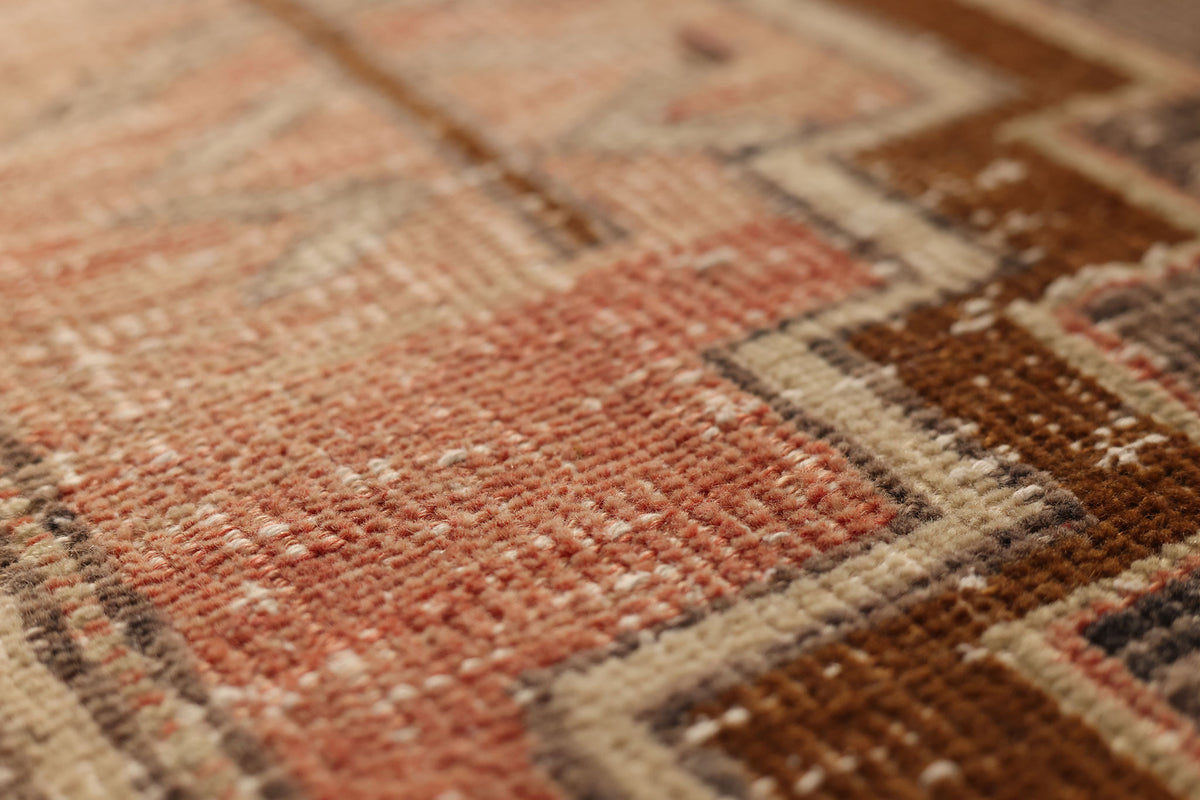 Vintage Malatya Turkish Runner Rug 3x11 ft — Pink & Gray Geometric