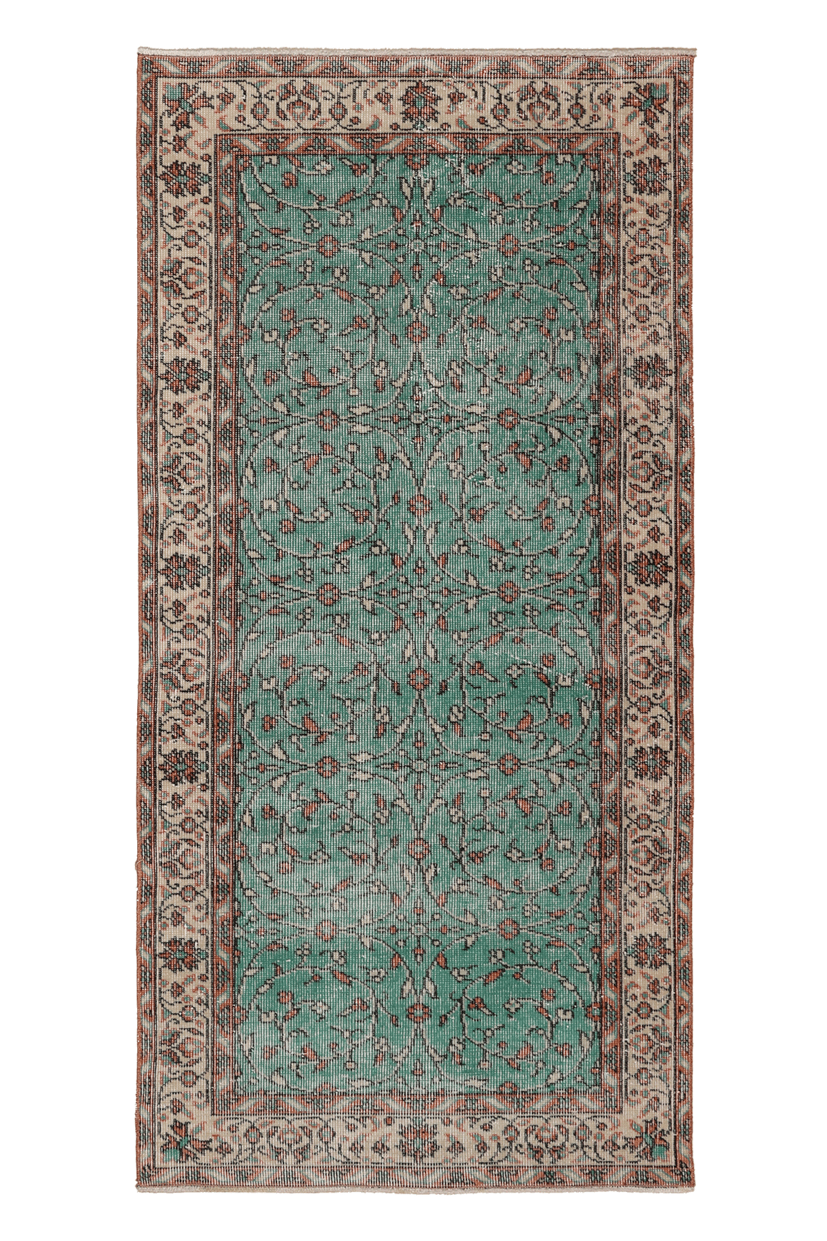Vintage Isparta Turkish Area Rug 3x6 ft — Green & Beige Floral