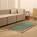 Vintage Isparta Turkish Area Rug 3x6 ft — Green & Beige Floral